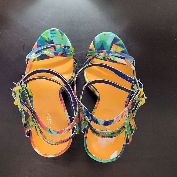 NINE WEST MULTI-COLOR STRAPPY STILETTOS HIGH HEEL SANDAL - Picture 9 of 14